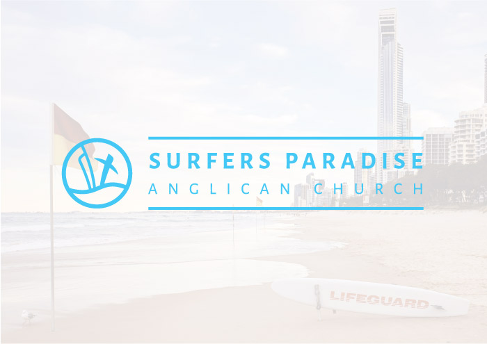 Surfers Paradise Anglican Church Logo in front of Surfers Paradise Beach
